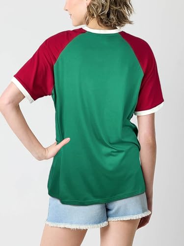 Brazil Shirt for Women Soccer Jersey Short Sleeve Shirts Brazil Jersey Contrast Binding V Neck Plus Tee Tops