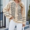 Womens Boho Embroidered Tops Floral Babydoll Tops Long Sleeve V Neck Peasant Blouses Mexican Shirt