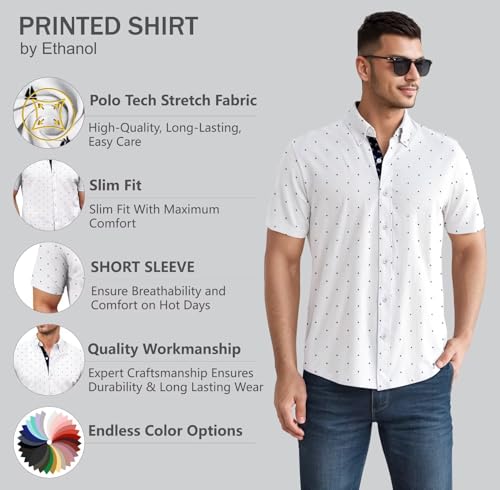 Men Classic Slim Fit Woven Short Sleeve Wrinkle Resistant Print Shirt