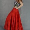 Women's Cotton 5 Tiered A Line Pleated Maxi Skirt Long Boho Gypsy Dance Skirts
