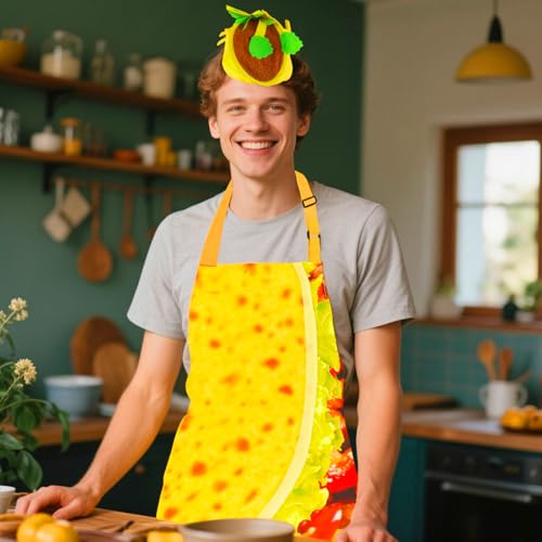 Taco Costume Funny Food Costume Unisex Adult Taco Hat Mexican Taco Apron Hang Neck Apron Halloween Food Festival