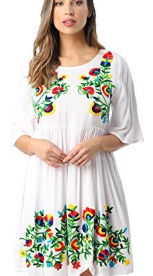 Rayon Crepe Short Dress with Multicolored Embroidery