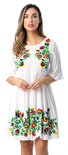 Rayon Crepe Short Dress with Multicolored Embroidery