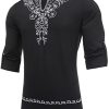 Mens Polyester Linen V Neck Henley Shirt Long Sleeve Caftan Handmade Tunic Embroidered Casual Beach T Shirts