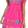 Women Embroidered Mexican Peasent Lace Short Sleeves Dress