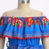 Girls Mexican Dress Spring Summer Off-Shoulder Ruffle Traditional Folk Maxi Dress Belted Cinco De Mayo Fiesta Sundress