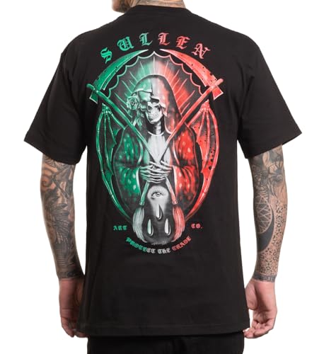 Sullen Men's De La Muerte Mex Tattoo Lifestyle Graphic Standard Day of The Dead Capsule Short Sleeve Tee Black