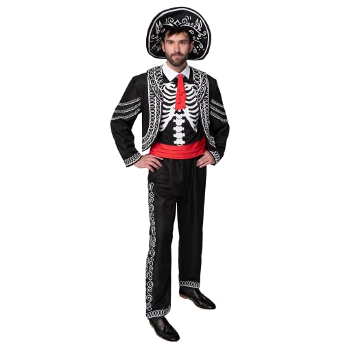 Halloween Adult Men Day of the Dead Costume, Mariachi Jacket with Charro Hat, Adult Halloween Costumes