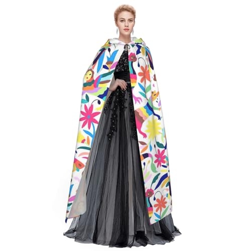 Mexican Otomi Animals Print Unisex Full Length Hooded Robe Cloak Long Cape Cosplay Costume Halloween Christmas Cloak