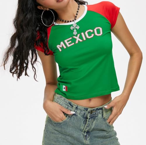 Graphic Tee 2000s Mexico Jersey 90s Going Out Y2k Clothes Summer Crop Tops Baby Tee