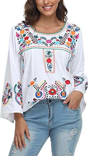 Women's Summer Boho Embroidery Mexican Bohemian Tops Shirt Tunic