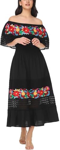 Mexican Dress for Women Boho Embroidered Maxi Lace Wedding Party Dress