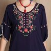Mexican Shirts Peasant Blouses Cotton Embroidered 3/4 Sleeve Bohemian Tops Boho Clothes for Women Summer Fiesta