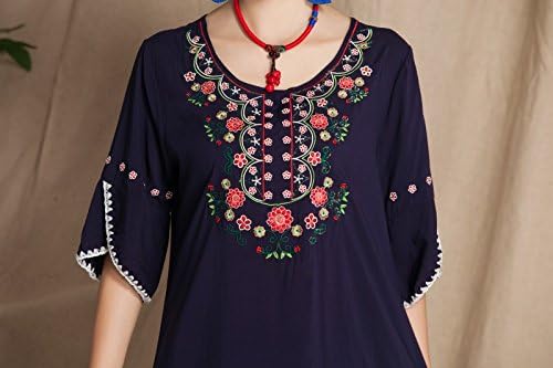 Mexican Shirts Peasant Blouses Cotton Embroidered 3/4 Sleeve Bohemian Tops Boho Clothes for Women Summer Fiesta