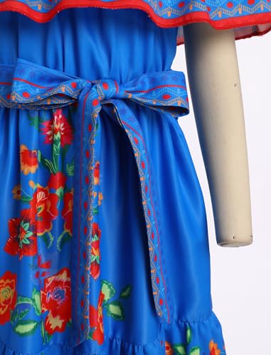 Girls Mexican Dress Spring Summer Off-Shoulder Ruffle Traditional Folk Maxi Dress Belted Cinco De Mayo Fiesta Sundress