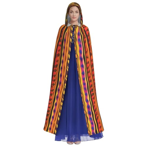 Mexican Folk Art Boho Print Adult Halloween Hooded Cloak, Hood & Bow Tie, For Cosplay/Trick-Or-Treat