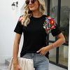 Mexican Shirts for Women Embroidered Tops Traditional Summer Blouse Women's Floral Tunic Round Neck Short Sleeve