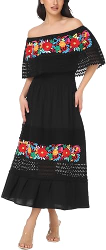 Mexican Dress for Women Boho Embroidered Maxi Lace Wedding Party Dress