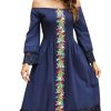 Mexican Dress for Women Embroidered Traditional Fiesta Dresses Style Long Sleeve Floral Diverse Embroidered Patterns