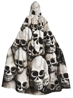 Mexican Skull print Halloween Hooded Robe Cloak for Adult Men Women Wizard Vampire Knight Fancy Cape Costume