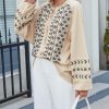 Womens Boho Embroidered Tops Floral Babydoll Tops Long Sleeve V Neck Peasant Blouses Mexican Shirt