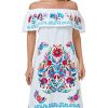 Women Mexican Embroidered Dress Ruffle Collar Sleeveless