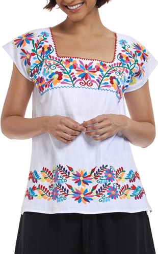 Women's Mexican Shirts Peasant Blouses Embroidered Sleeveless Boho Summer Shirt Fiesta Party Fashion Tank Top
