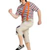 Mexican TV Cosplay Costume for Adult Men, Patchwork Overalls Suit Set with Striped T-shirt Hat for Halloween Party Outfit