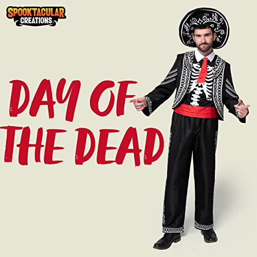 Halloween Adult Men Day of the Dead Costume, Mariachi Jacket with Charro Hat, Adult Halloween Costumes