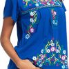Women's Embroidered Mexican Peasant Blouse Mexico Summer Shirt Short Sleeve