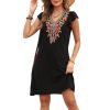 Slim Women’s Mexican Embroidered Dress Fiesta, Ruffle Sleeve Boho Dresses Sleeveless Traditional Floral Sundress