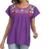 2024 Embroidered Tops for Women Short Sleeve Summer Mexican Shirts Bohemian Tops Blouse Hippie