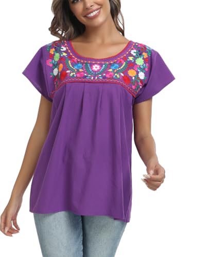 2024 Embroidered Tops for Women Short Sleeve Summer Mexican Shirts Bohemian Tops Blouse Hippie