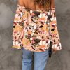 Women's Off Shoulder Top Ruffle Long Sleeve Chiffon Blouse Casual Loose Shirts