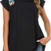 Mexican Shirts for Women Embroidered Tops Peasant Blouse Lace Tops White Short Sleeve Summer Floral V Neck T Shirt