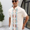 Mexican Shirts for Men Authentic Guayabera Embroidered Dress Up Fiesta Traditional Style Cinco De Mayo Button Up Shirt