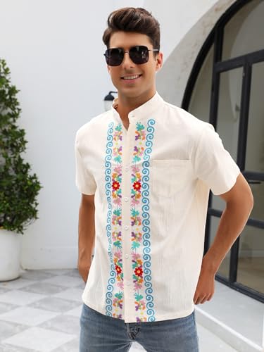 Mexican Shirts for Men Authentic Guayabera Embroidered Dress Up Fiesta Traditional Style Cinco De Mayo Button Up Shirt