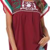 Women Mexican Embroidered Lace Traditional Colorful Blouse Tricolor Top Mexican Independence Day Shirt