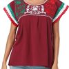 Women Mexican Embroidered Lace Traditional Colorful Blouse Tricolor Top Mexican Independence Day Shirt