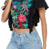 2025 Women's Embroidered Tops Boho Mexican Shirt Sexy Floral Ruffle Short Sleeve Backless Going Out Crop Tunics Top