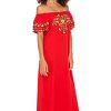 Womens Off Shoulder Long Mexican Embroidered Dress Maxi Boho Floral Summer Peasant Dress