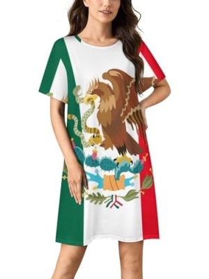Mexican Flag Nightgowns for Women Sleepwear Short Sleeve Sleep Dress Nightshirt