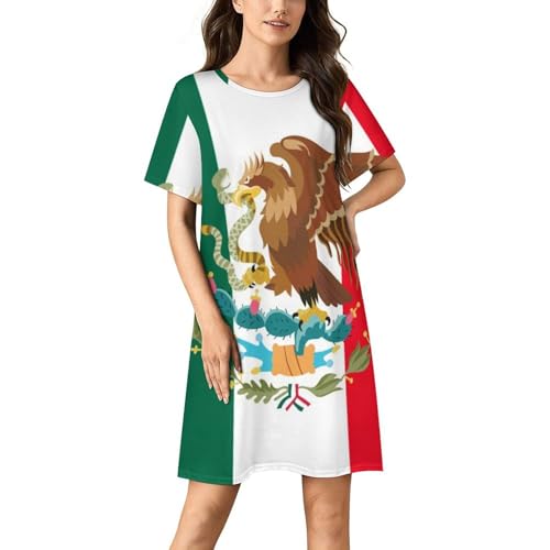 Mexican Flag Nightgowns for Women Sleepwear Short Sleeve Sleep Dress Nightshirt