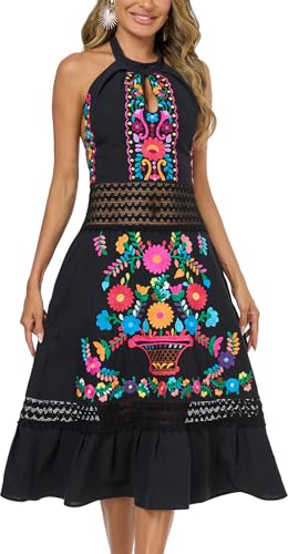Mexican Dress Embroidered Casual Halter Off Shoulder Maxi Cocktail Dresses Sexy Dress for Women Date Night