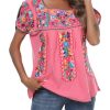 Mexican Shirts for Women Embroidered Tops Traditional Peasant Summer Tunic Blouse
