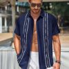 Mens Short Sleeve Guayabera Shirts Linen Cotton Button Down Mexican Embroidered Cuban Wedding Shirt Summer Beach Tops