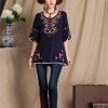 Mexican Shirts Peasant Blouses Cotton Embroidered 3/4 Sleeve Bohemian Tops Boho Clothes for Women Summer Fiesta