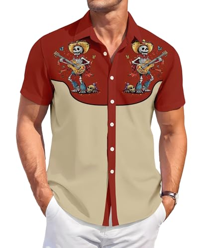Men’s Hawaiian Shirt Short Sleeve Western Style Symmetrical Pattern Button Up Casual Holiday Beach Summer Shirt