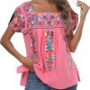 Mexican Shirts for Women Embroidered Tops Traditional Peasant Summer Tunic Blouse