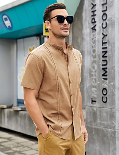 Mens Guayabera Shirts Linen Short Sleeve Button Down Casual Beach Cuban Camp Mexican Shirt for Men